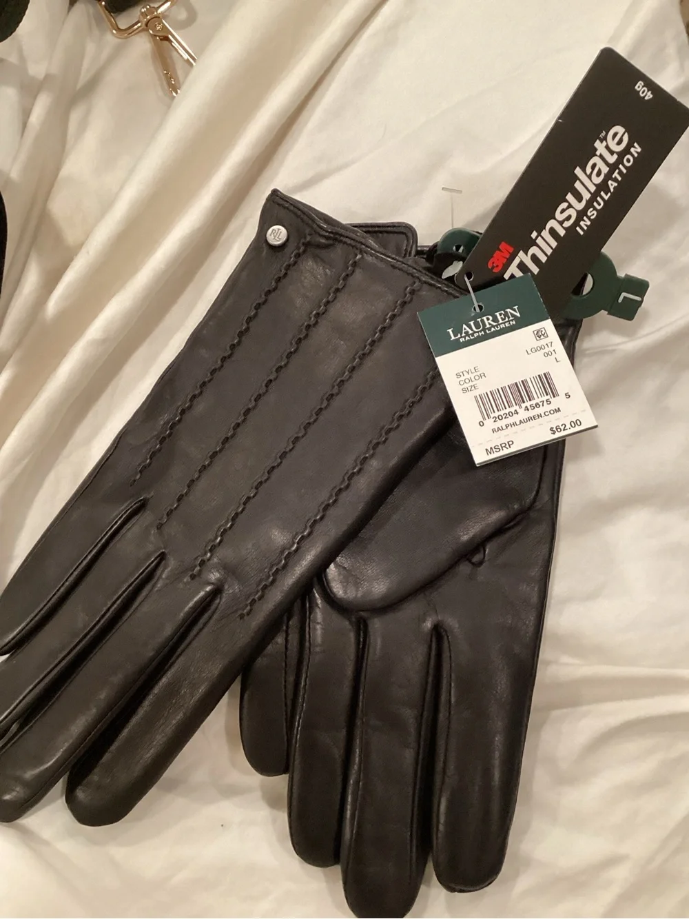 Lauren Ralph Lauren Black Leather Women's Gloves NWTS Large